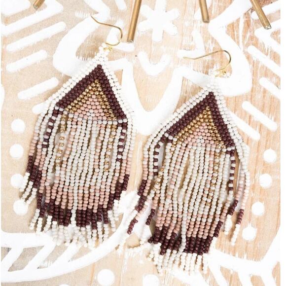 Wholesale Accessory Market Jewelry - Sedona Ivory Seed Bead Fringe Earrings